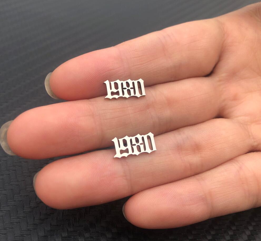 Silver Old English Year Earrings