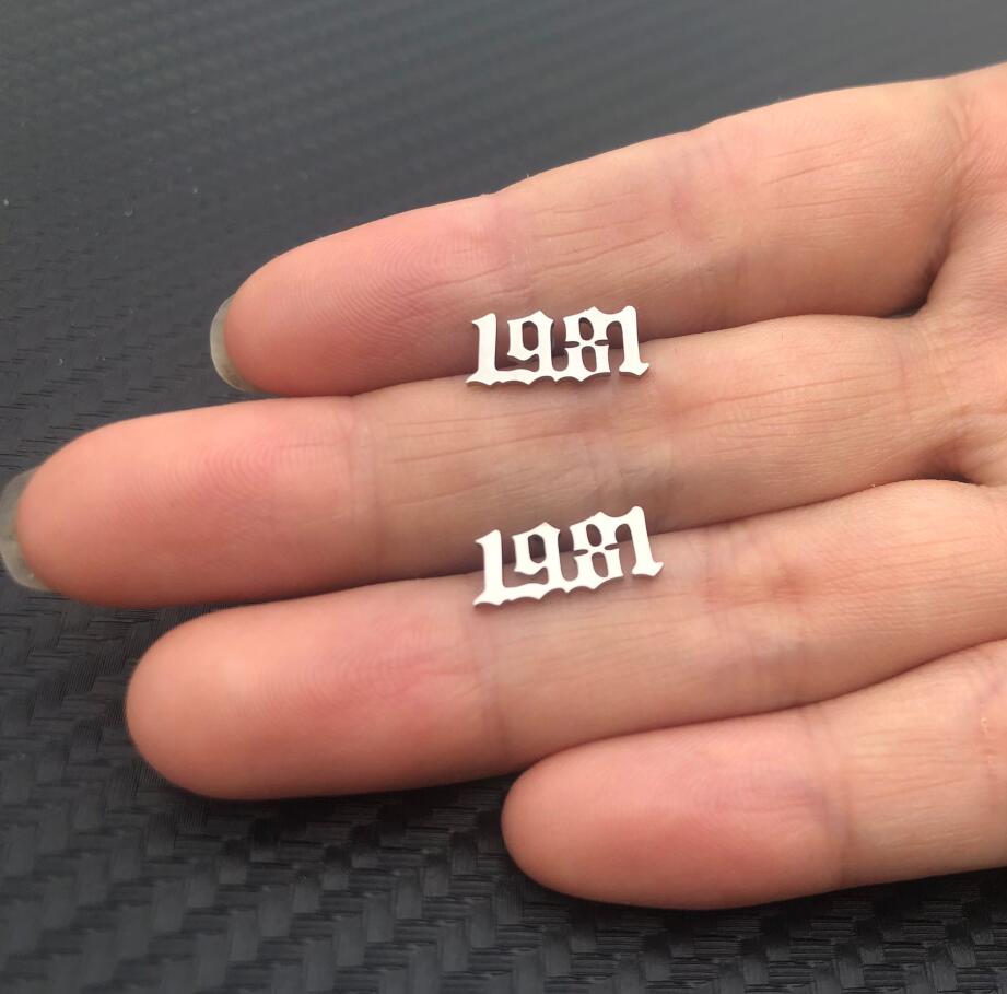Silver Old English Year Earrings