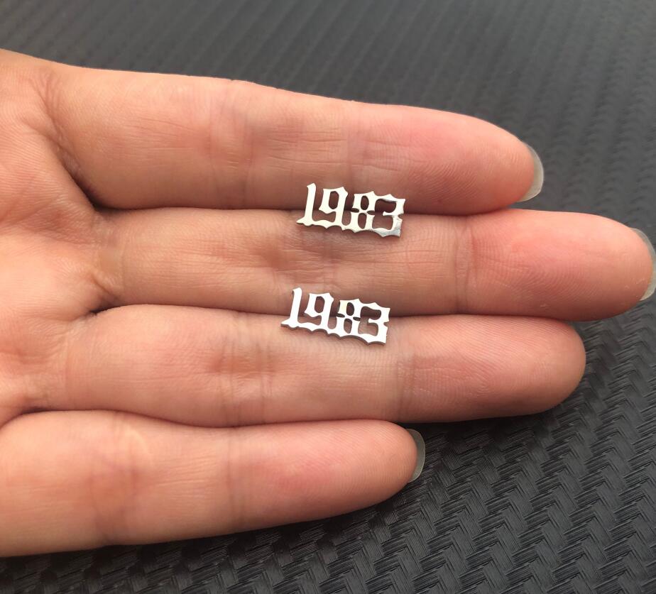 Silver Old English Year Earrings