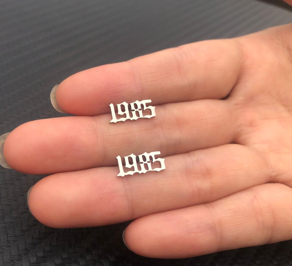 Silver Old English Year Earrings