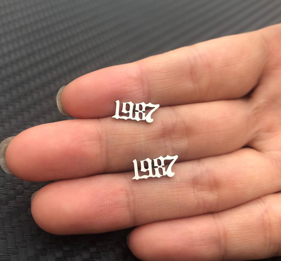 Silver Old English Year Earrings