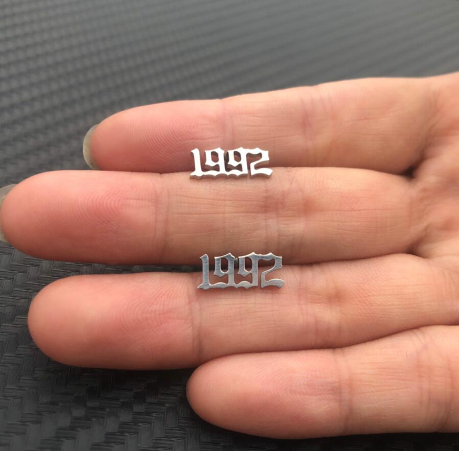 Silver Old English Year Earrings