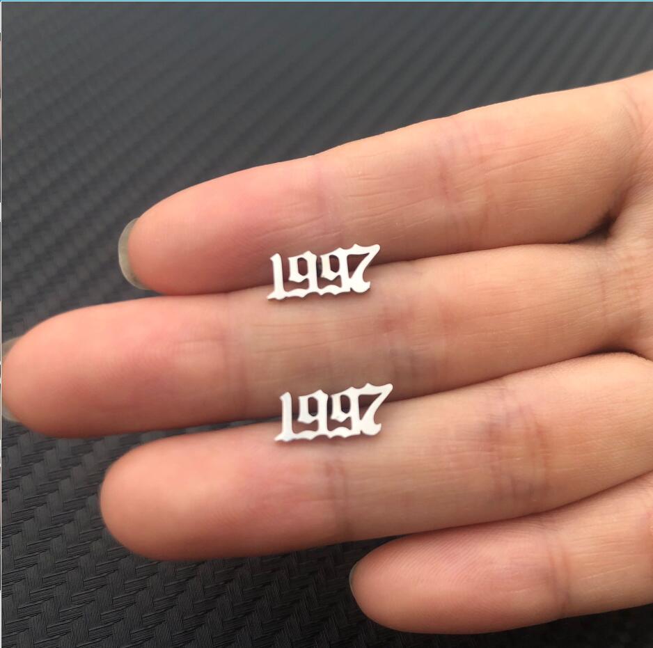 Silver Old English Year Earrings
