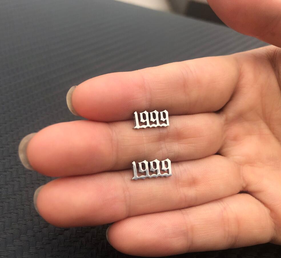Silver Old English Year Earrings
