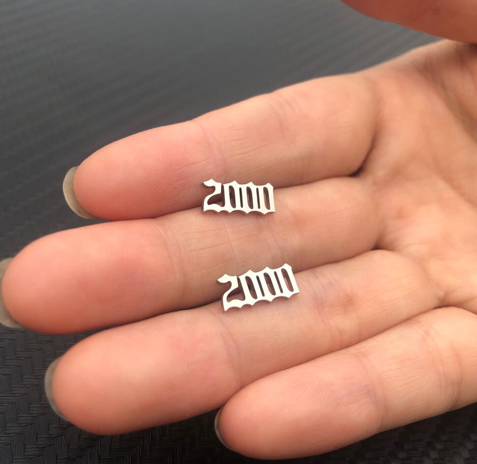 Silver Old English Year Earrings