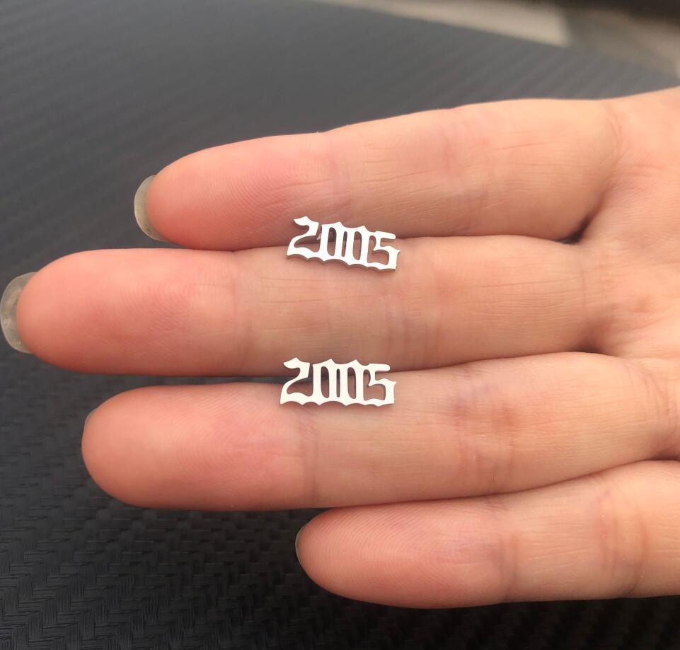 Silver Old English Year Earrings