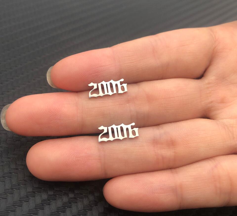 Silver Old English Year Earrings