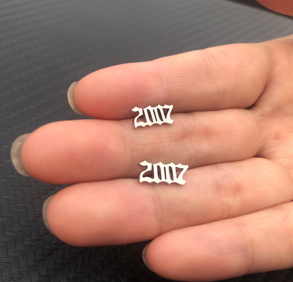 Silver Old English Year Earrings