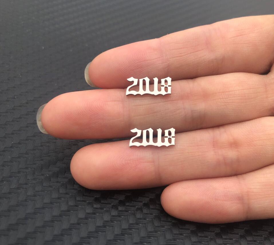 Silver Old English Year Earrings
