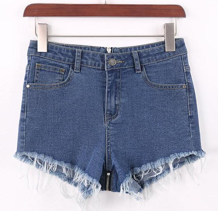 Back Zipper Distressed Denim Shorts
