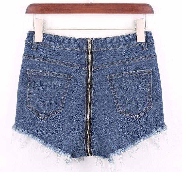 Back Zipper Distressed Denim Shorts