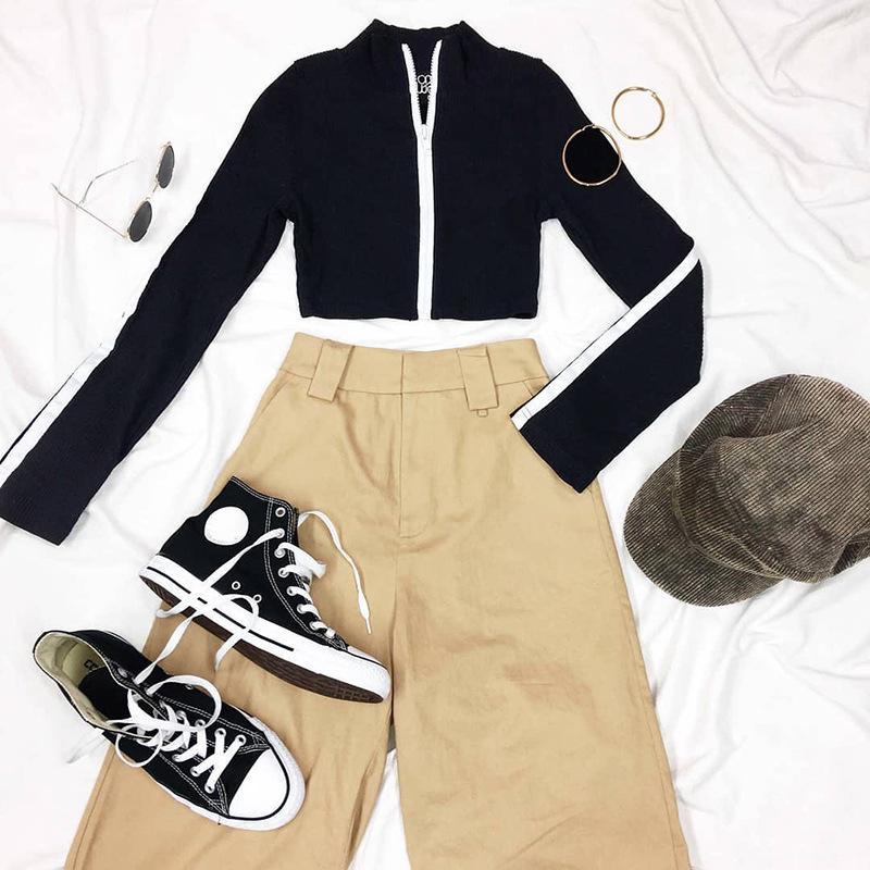 Zip Up Ribbed Racer Top