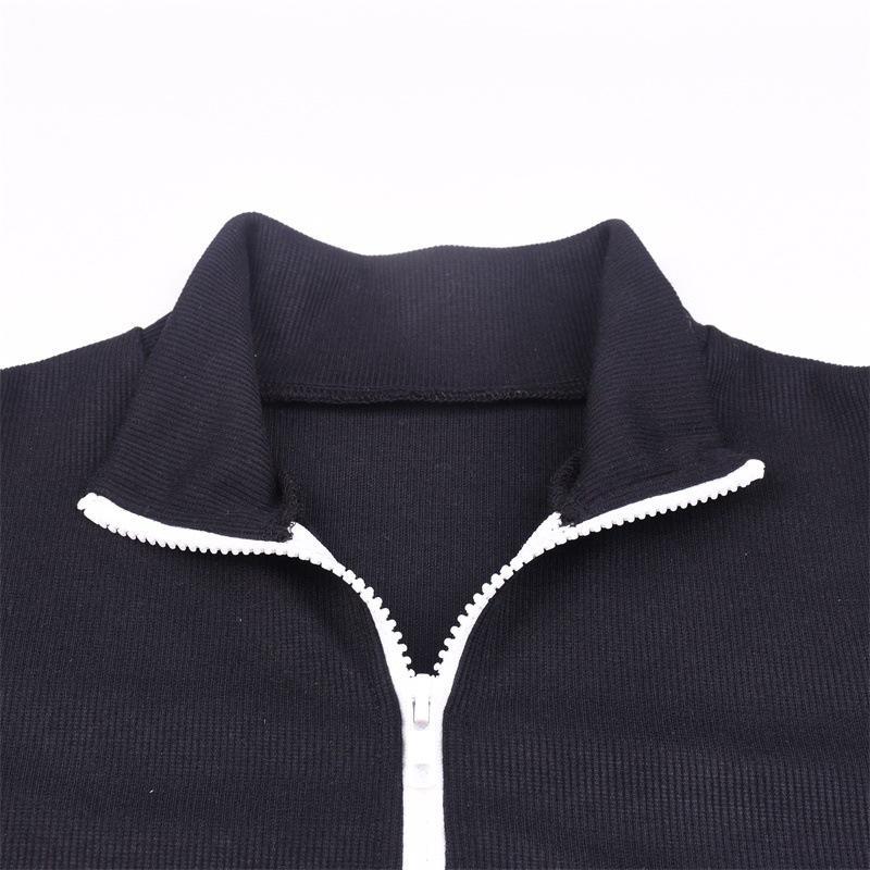 Zip Up Ribbed Racer Top