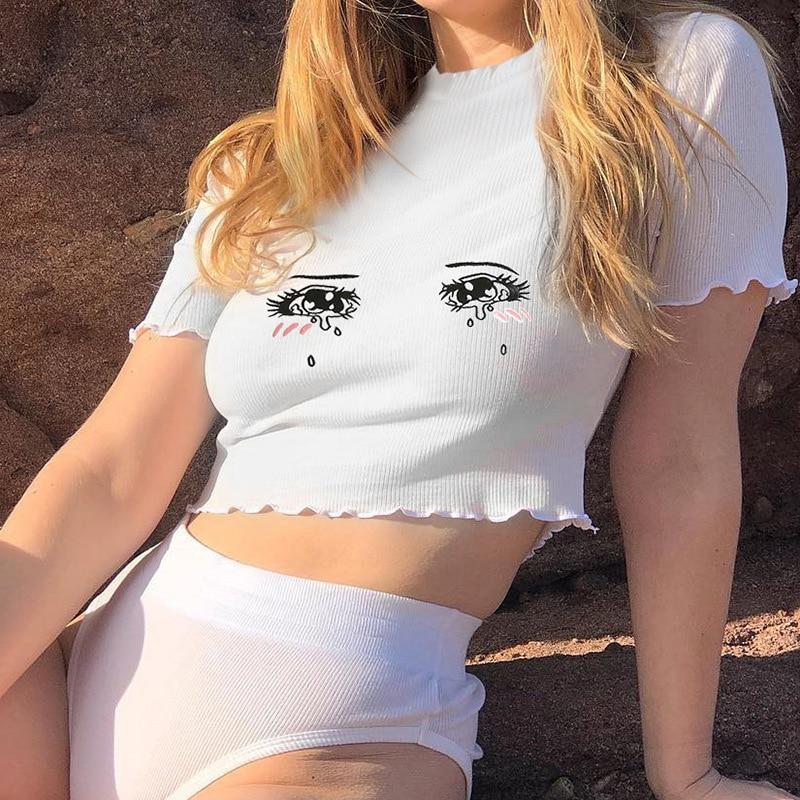 Anime Eyes Ribbed Top