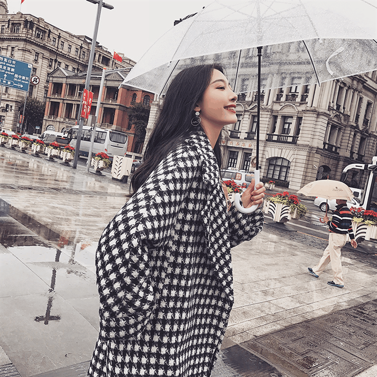 Houndstooth Wool Coat