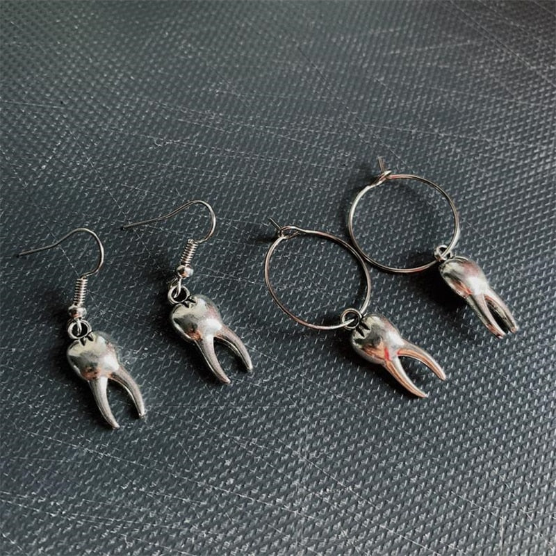 2 Pair Silver Tooth Earrings