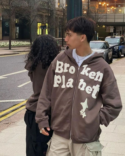 Broken Planet' Zip Up Hoodie
