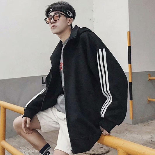 Three Stripe Turtleneck Zip Up Hoodie