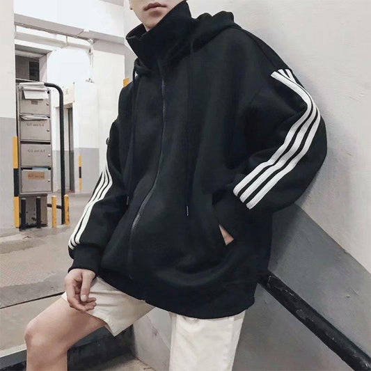 Three Stripe Turtleneck Zip Up Hoodie