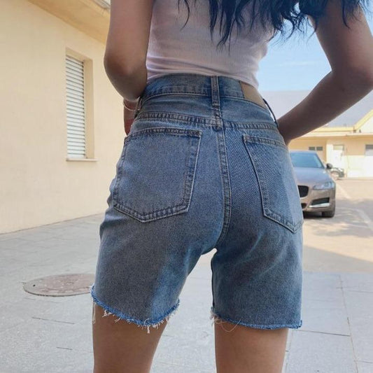 High Waist Slim Denim Shorts