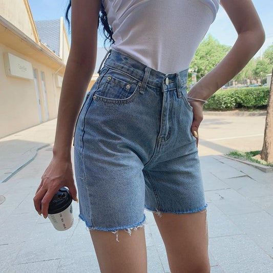 High Waist Slim Denim Shorts