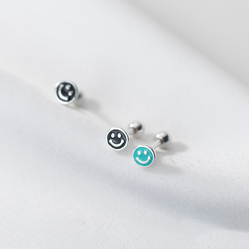 Small Sterling Silver Happy Face Earring