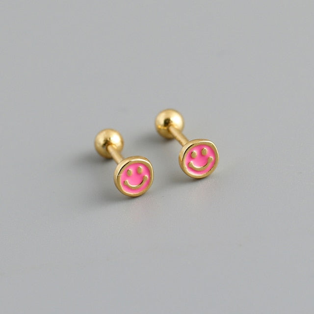 Small Sterling Silver Happy Face Earring