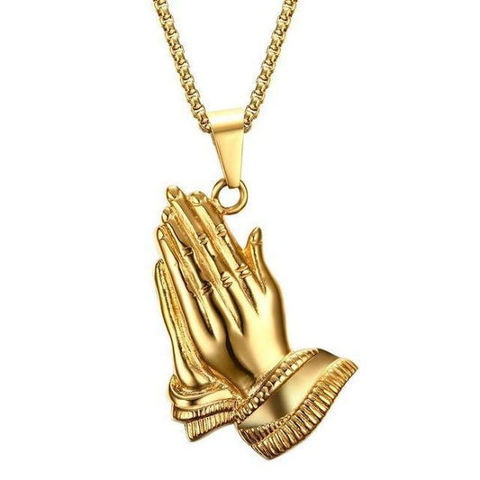 Gold Plated Praying Hands Necklace