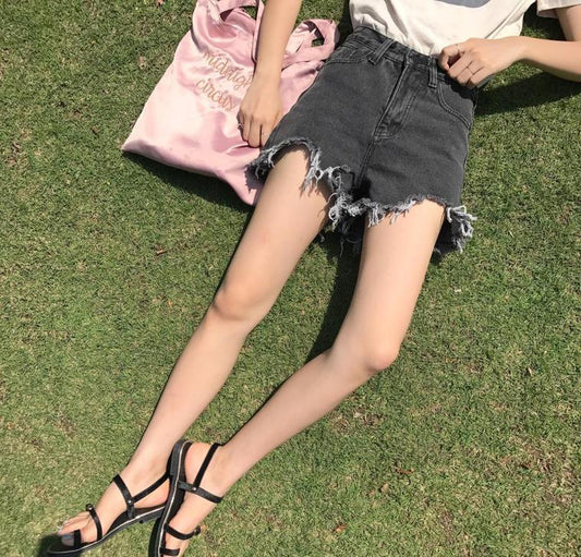 Distressed High Waisted Denim Shorts