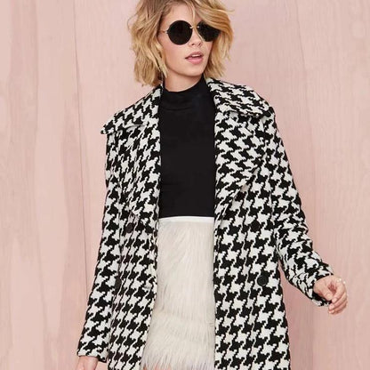 Houndstooth Wool Coat