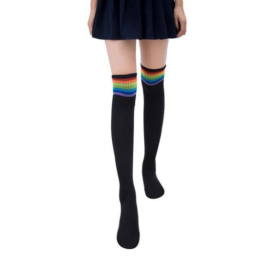 Cozy Rainbow Thigh Socks
