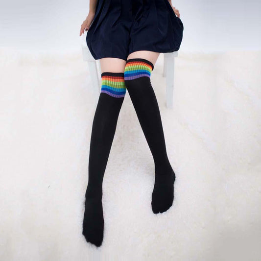 Cozy Rainbow Thigh Socks