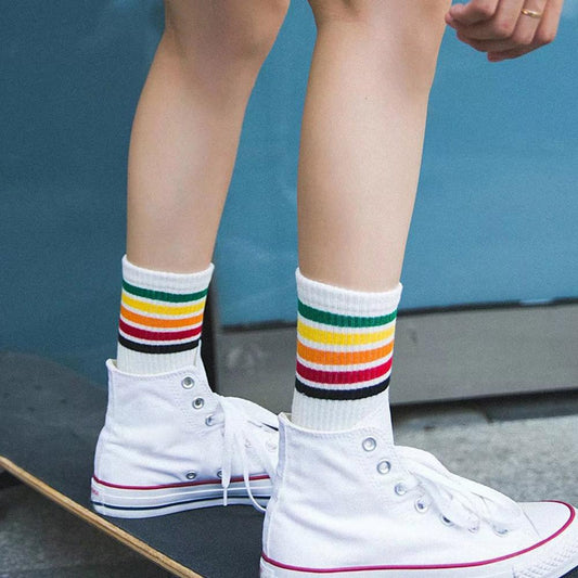 Rainbow Striped Calf Socks