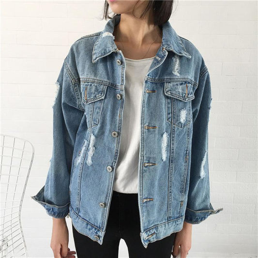 Classic Distressed Oversized Denim Jacket