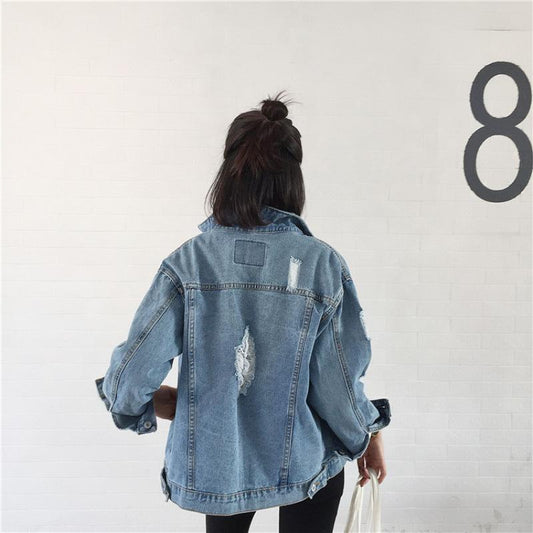 Classic Distressed Oversized Denim Jacket
