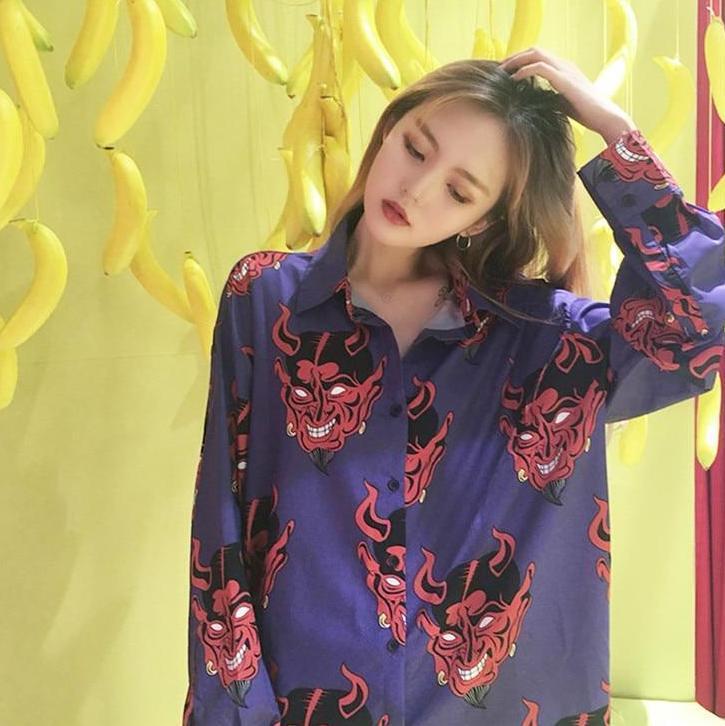 Devil Button Up Top