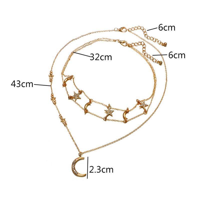 Moon And Stars Choker Necklace 2 Pc Set