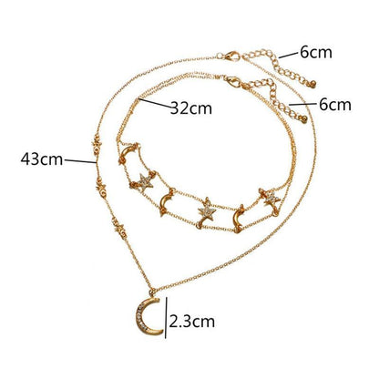Moon And Stars Choker Necklace 2 Pc Set