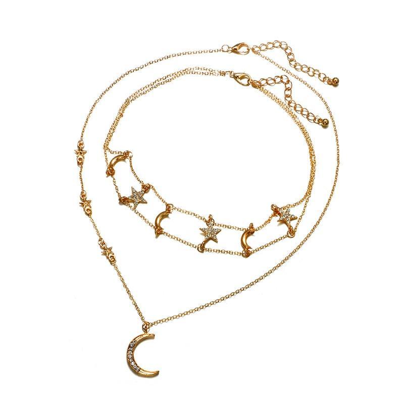 Moon And Stars Choker Necklace 2 Pc Set