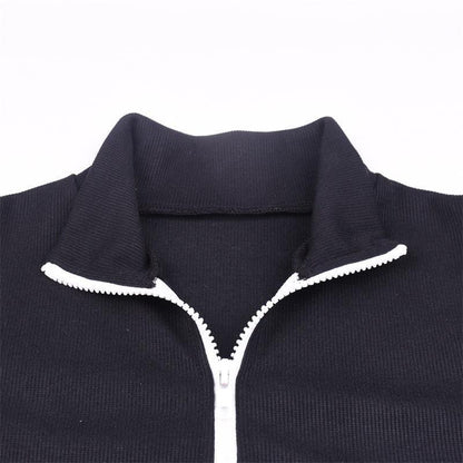 Zip Up Ribbed Racer Top
