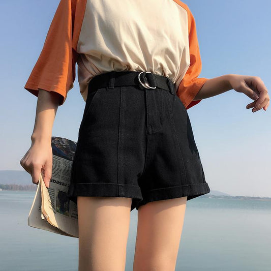 High Waisted Pleated Denim Shorts